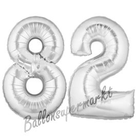 Zahl 82 Silber, Luftballons aus Folie zum 82. Geburtstag, 100 cm, inklusive Helium