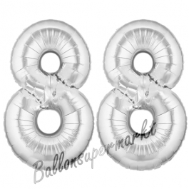 Zahl 88 Silber, Luftballons aus Folie zum 88. Geburtstag, 100 cm, inklusive Helium