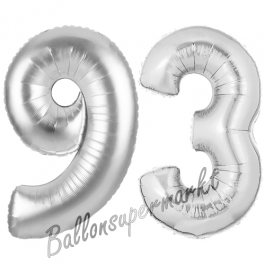 Zahl 93 Silber, Luftballons aus Folie zum 93. Geburtstag, 100 cm, inklusive Helium