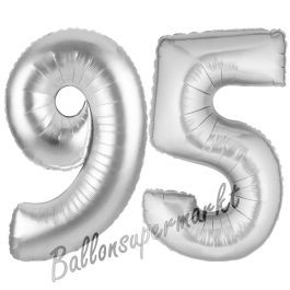 Zahl 95 Silber, Luftballons aus Folie zum 95. Geburtstag, 100 cm, inklusive Helium