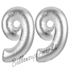 Zahl 99 Silber, Luftballons aus Folie zum 99. Geburtstag, 100 cm, inklusive Helium