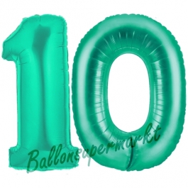 Zahl 10, Aquamarin, Luftballons aus Folie zum 10. Geburtstag, 100 cm, inklusive Helium 