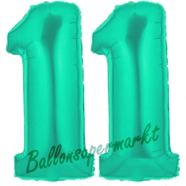 Zahl 11, Aquamarin, Luftballons aus Folie zum 11. Geburtstag, 100 cm, inklusive Helium