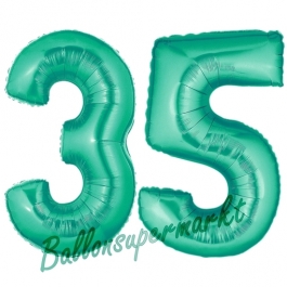 Zahl 35, Aquamarin, Luftballons aus Folie zum 35. Geburtstag, 100 cm, inklusive Helium