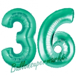 Zahl 36, Aquamarin, Luftballons aus Folie zum 36. Geburtstag, 100 cm, inklusive Helium