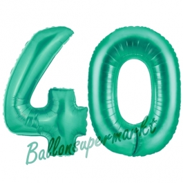 Zahl 40, Aquamarin, Luftballons aus Folie zum 40. Geburtstag