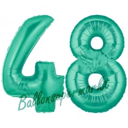 Zahl 48 Aquamarin, Luftballons aus Folie zum 48. Geburtstag, 100 cm, inklusive Helium