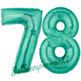 Zahl 78 Aquamarin, Luftballons aus Folie zum 78. Geburtstag, 100 cm, inklusive Helium