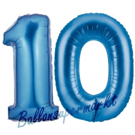 Zahl 10 Blau, Luftballons aus Folie zum 10. Geburtstag, 100 cm, inklusive Helium
