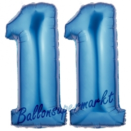 Zahl 11 Blau, Luftballons aus Folie zum 11. Geburtstag, 100 cm, inklusive Helium