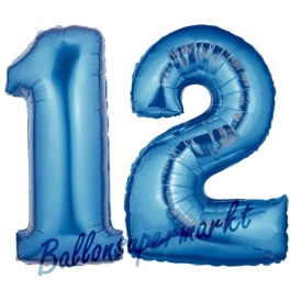 Zahl 12 Blau, Luftballons aus Folie zum 12. Geburtstag, 100 cm, inklusive Helium