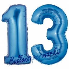 Zahl 13 Blau, Luftballons aus Folie zum 13. Geburtstag, 100 cm, inklusive Helium