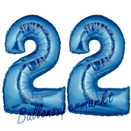 Zahl 22 Blau, Luftballons aus Folie zum 22. Geburtstag, 100 cm, inklusive Helium