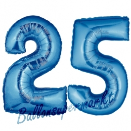 Zahl 25 Blau, Luftballons aus Folie zum 25. Geburtstag, 100 cm, inklusive Helium