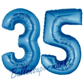 Zahl 35, Blau, Luftballons aus Folie zum 35. Geburtstag, 100 cm, inklusive Helium
