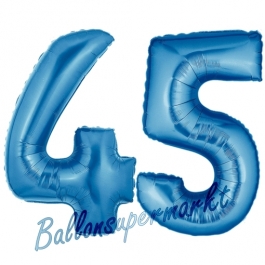 Zahl 45, Blau, Luftballons aus Folie zum 45. Geburtstag, 100 cm, inklusive Helium