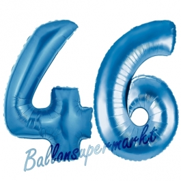 Zahl 46, Blau, Luftballons aus Folie zum 46. Geburtstag, 100 cm, inklusive Helium