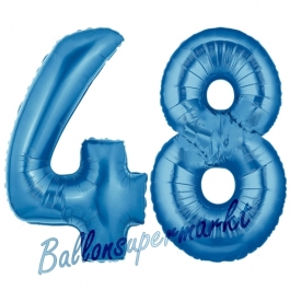 Zahl 48, Blau, Luftballons aus Folie zum 48. Geburtstag, 100 cm, inklusive Helium