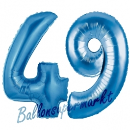 Zahl 49, Blau, Luftballons aus Folie zum 49. Geburtstag, 100 cm, inklusive Helium