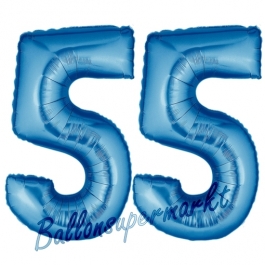 Zahl 55, Blau, Luftballons aus Folie zum 55. Geburtstag, 100 cm, inklusive Helium