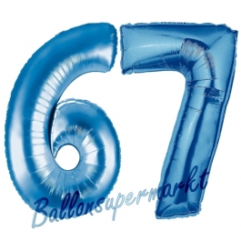 Zahl 67, Blau, Luftballons aus Folie zum 67. Geburtstag, 100 cm, inklusive Helium