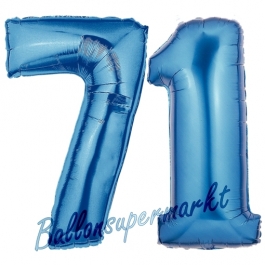 Zahl 71, Blau, Luftballons aus Folie zum 71. Geburtstag, 100 cm, inklusive Helium