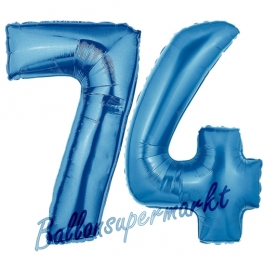 Zahl 74, Blau, Luftballons aus Folie zum 74. Geburtstag, 100 cm, inklusive Helium