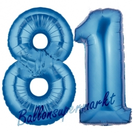 Zahl 81 Blau, Luftballons aus Folie zum 81. Geburtstag, 100 cm, inklusive Helium