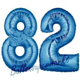 Zahl 82 Blau, Luftballons aus Folie zum 82. Geburtstag, 100 cm, inklusive Helium