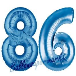 Zahl 86 Blau, Luftballons aus Folie zum 86. Geburtstag, 100 cm, inklusive Helium