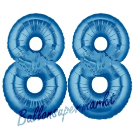Zahl 88 Blau, Luftballons aus Folie zum 88. Geburtstag, 100 cm, inklusive Helium