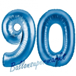 Zahl 90, Blau, Luftballons aus Folie zum 90. Geburtstag