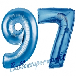 Zahl 97 Blau, Luftballons aus Folie zum 97. Geburtstag, 100 cm, inklusive Helium