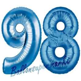 Zahl 98 Blau, Luftballons aus Folie zum 98. Geburtstag, 100 cm, inklusive Helium