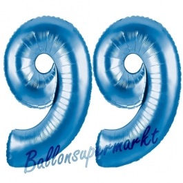 Zahl 99 Blau, Luftballons aus Folie zum 99. Geburtstag, 100 cm, inklusive Helium