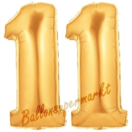 Zahl 11 Gold, Luftballons aus Folie zum 11. Geburtstag, 100 cm, inklusive Helium