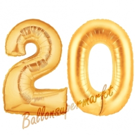 Zahl 20 Gold, Luftballons aus Folie zum 20. Geburtstag, 100 cm, inklusive Helium