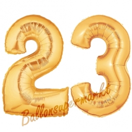 Zahl 23 Gold, Luftballons aus Folie zum 23. Geburtstag, 100 cm, inklusive Helium
