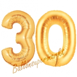 Zahl 30, Gold, Luftballons aus Folie zum 30. Geburtstag, 100 cm, inklusive Helium