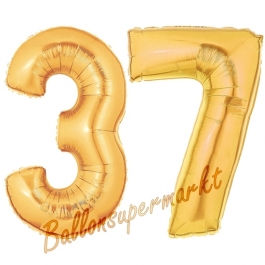 Zahl 37, Gold, Luftballons aus Folie zum 37. Geburtstag, 100 cm, inklusive Helium