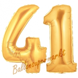 Zahl 41, Gold, Luftballons aus Folie zum 41. Geburtstag, 100 cm, inklusive Helium