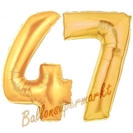 Zahl 47, Gold, Luftballons aus Folie zum 47. Geburtstag, 100 cm, inklusive Helium