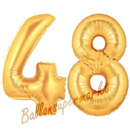 Zahl 48, Gold, Luftballons aus Folie zum 48. Geburtstag, 100 cm, inklusive Helium