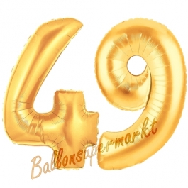 Zahl 49, Gold, Luftballons aus Folie zum 49. Geburtstag, 100 cm, inklusive Helium
