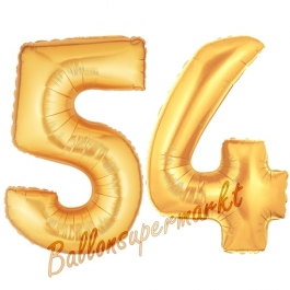 Zahl 54, Gold, Luftballons aus Folie zum 54. Geburtstag, 100 cm, inklusive Helium