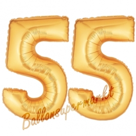 Zahl 55, Gold, Luftballons aus Folie zum 55. Geburtstag, 100 cm, inklusive Helium