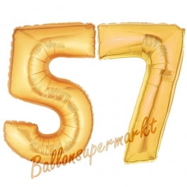 Zahl 57, Gold, Luftballons aus Folie zum 57. Geburtstag, 100 cm, inklusive Helium
