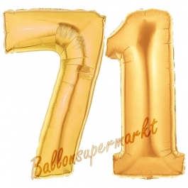 Zahl 71, Gold, Luftballons aus Folie zum 71. Geburtstag, 100 cm, inklusive Helium