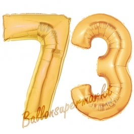 Zahl 73, Gold, Luftballons aus Folie zum 73. Geburtstag, 100 cm, inklusive Helium