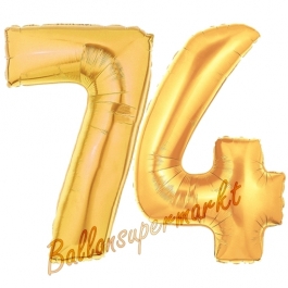 Zahl 74, Gold, Luftballons aus Folie zum 74. Geburtstag, 100 cm, inklusive Helium